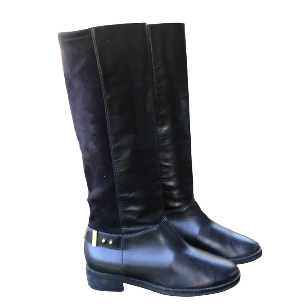 Cole Haan Adler Riding Tall Suede Leather Pull on Black Boots Women's Size 5.5B